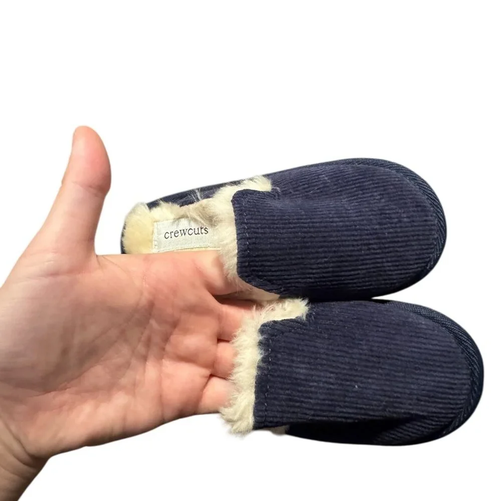 Crewcuts Blue Corduroy Slippers Slip On Size 9 Kids Faux Fur Lined